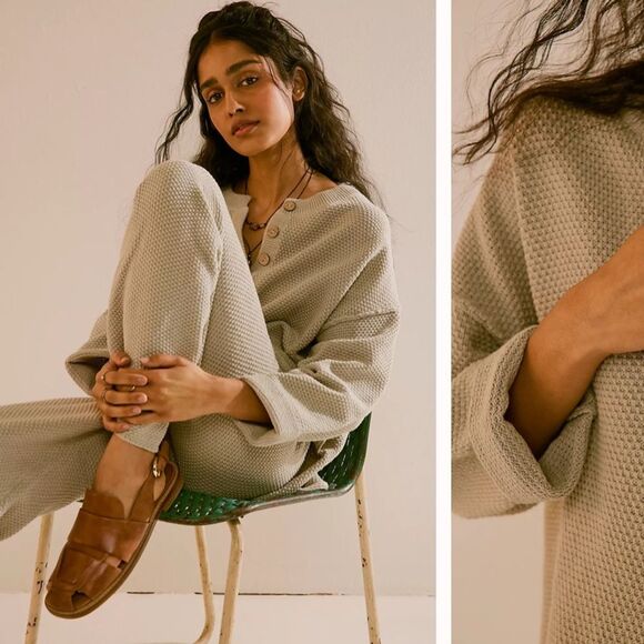 Revolve Free People BEACH Hailee SET Tan Alfalfa Waffle Knit Thermal Loungewear - Picture 10 of 10